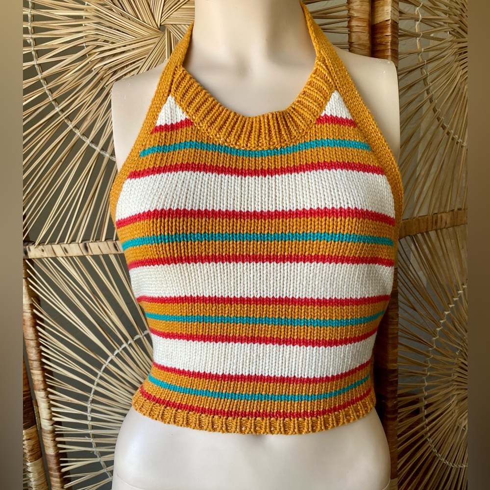 Zara Multicolor Knit Striped Backless Halter Top Size S